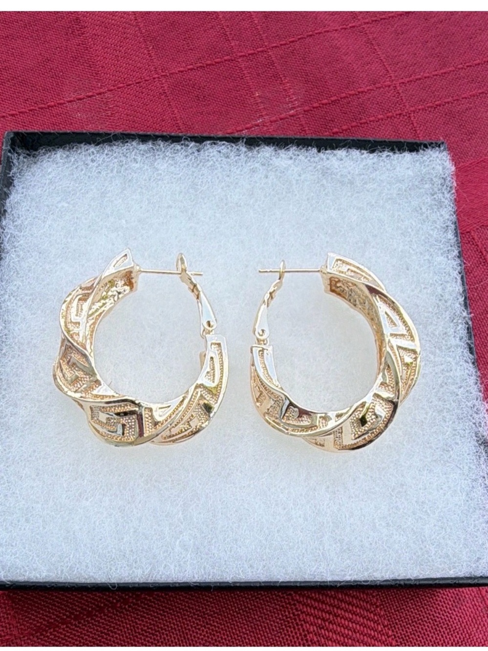 Gold Textured Hoop Earrings - Women Jewelry